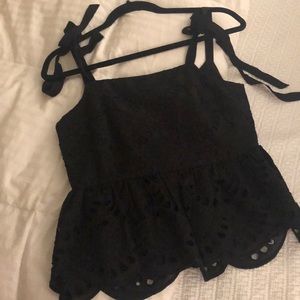JCrew black eyelet peplum top. Size 0.